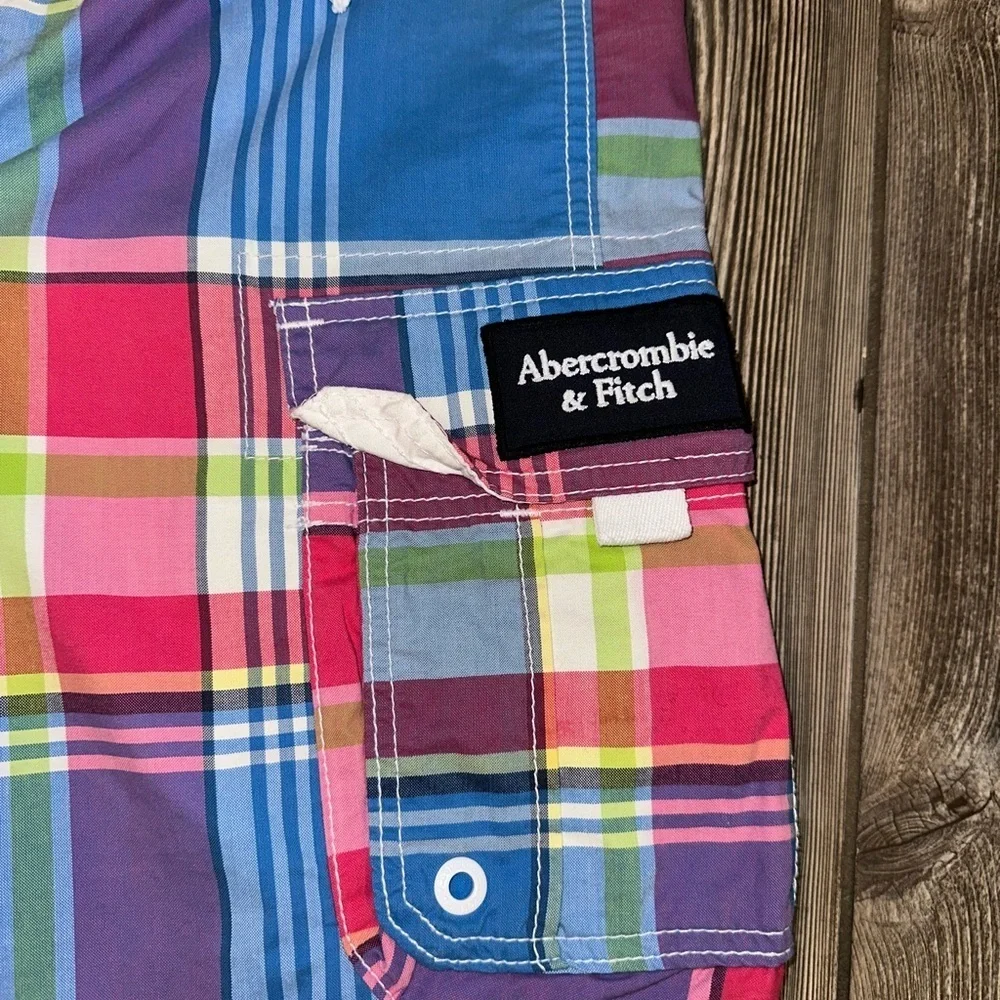 Abercrombie & Fitch Swim Colorful Plaid Board Shorts Fully Lined Pockets Medium - Picture 3 of 8